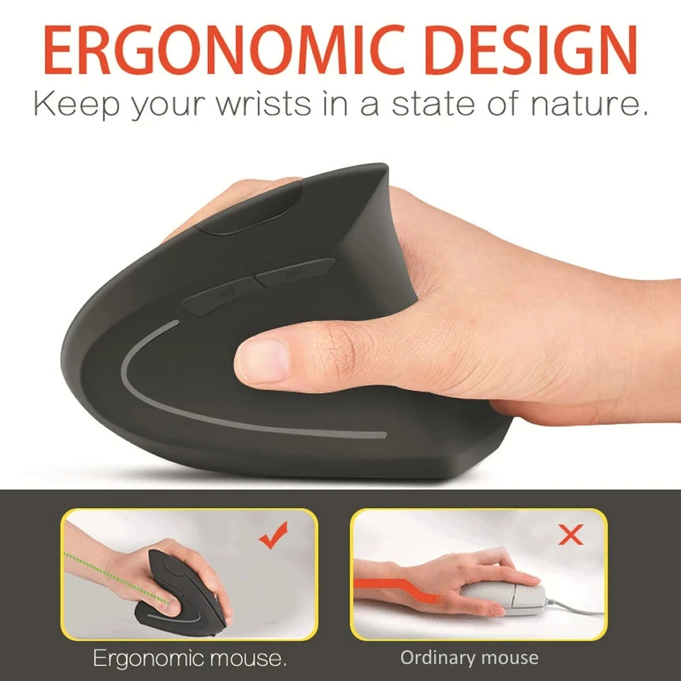 Vertical Wireless USB Mouse Ergonomic Rechargeable Portable PC Gamer