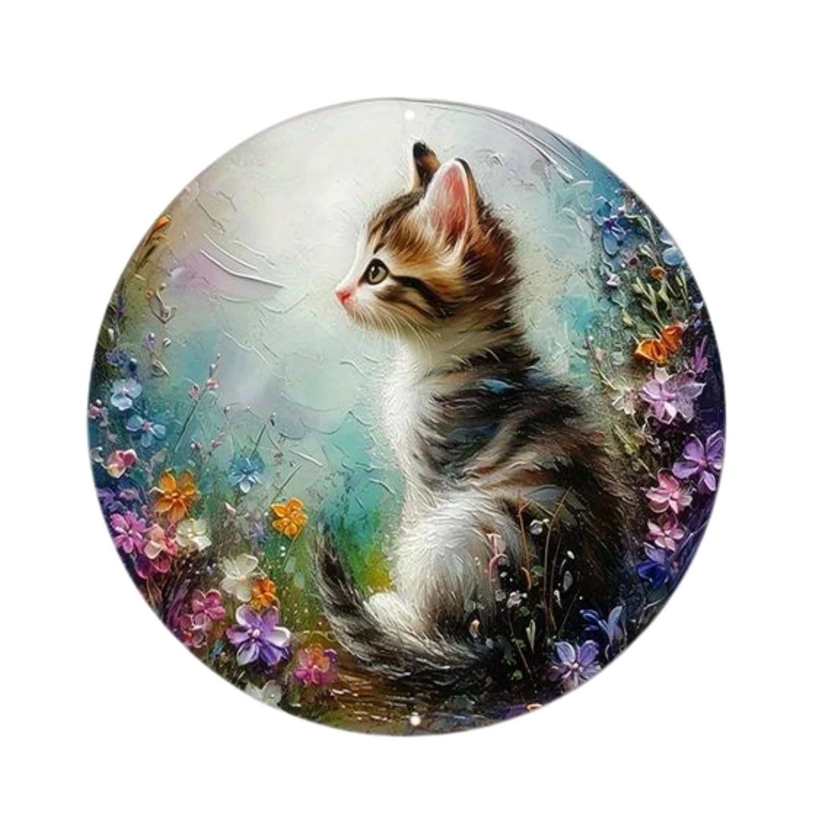 Cute Black Cat Gift Theme Round Metal Aluminum Sign Art Desktop Decorative Plates for Bar Cafe Club Yard Home Office Wall Decor