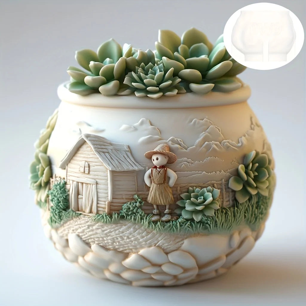 Sea Bay Canyon Relief Succulent Plant Flower Pot Resin Silicone Mold Mountain Range Sea Sunrise Relief Storage Box Gypsum Molds