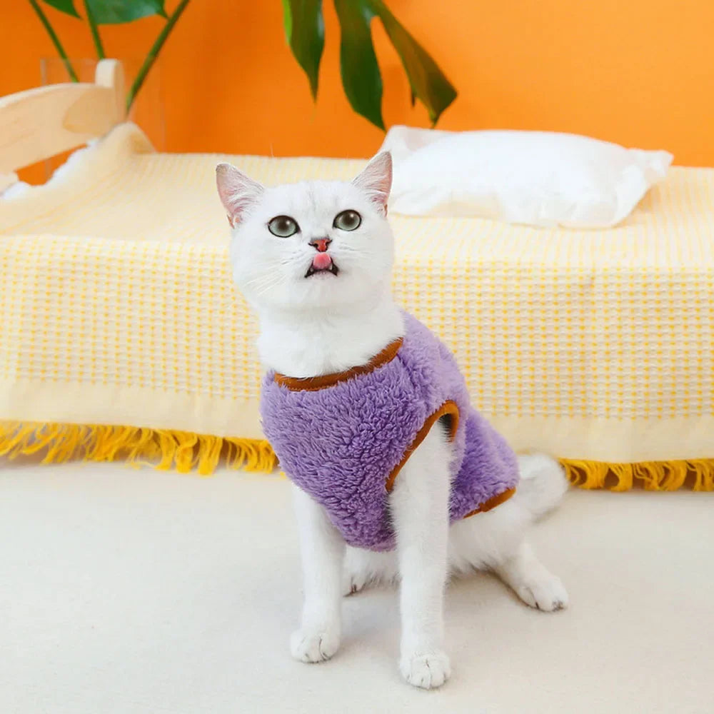 Soft Cozy Cat Clothes Kitten Cardigan Sweater Winter Warm Fleece Vest Sweatshirt for Small Dogs Puppies Jacket Coat Pet Costume
