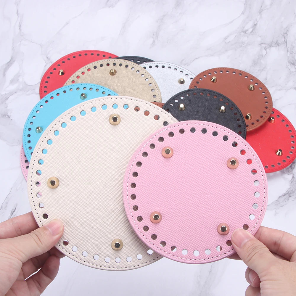 QJH 1 Pcs PU Leather Oval/Round Long Knitting Crochet Bags Bottom for Thick Yarn DIY Weaving Supplies Home Decor Purse Making