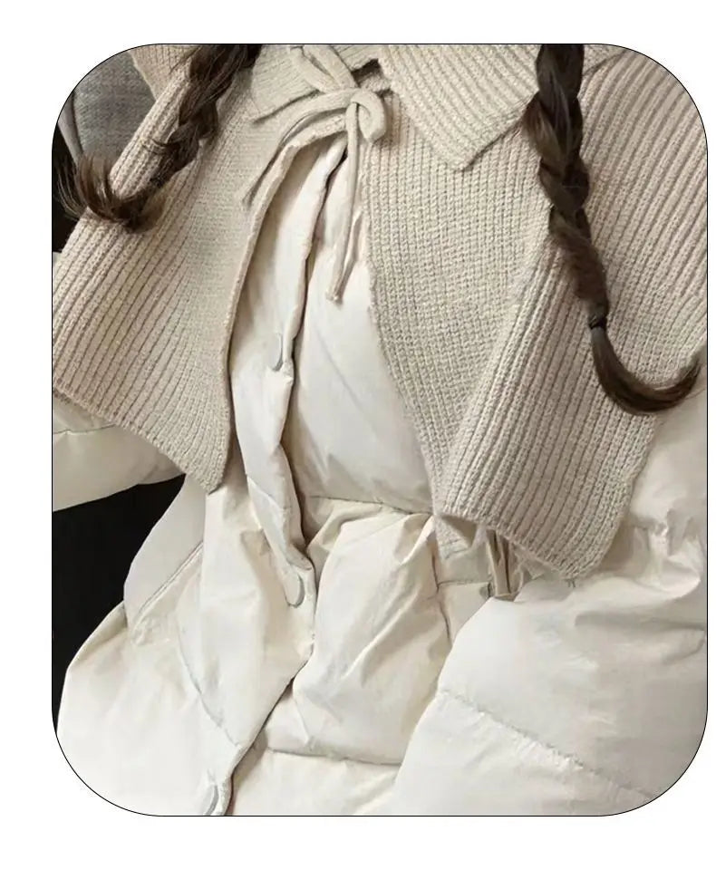 Beige/Red Girls Baby Winter Coats Knitted Shawl Thick Warm Jackets Fashion Kids Children Princess Clothes Overcoats Outerwear