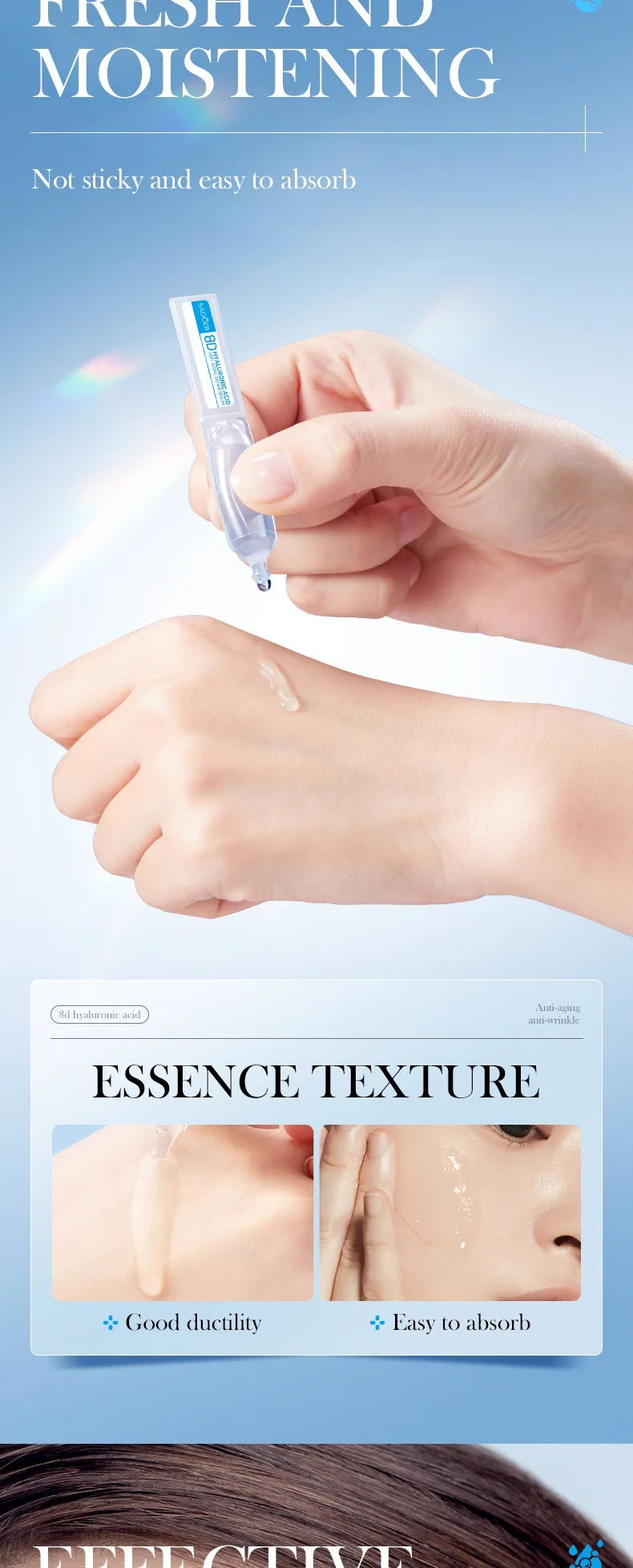 Hyaluronic Acid Instant Wrinkle Remover Essence Fade Fine Lines Face Serum Anti Aging Firming Lifting Whitening Korean Skin Care