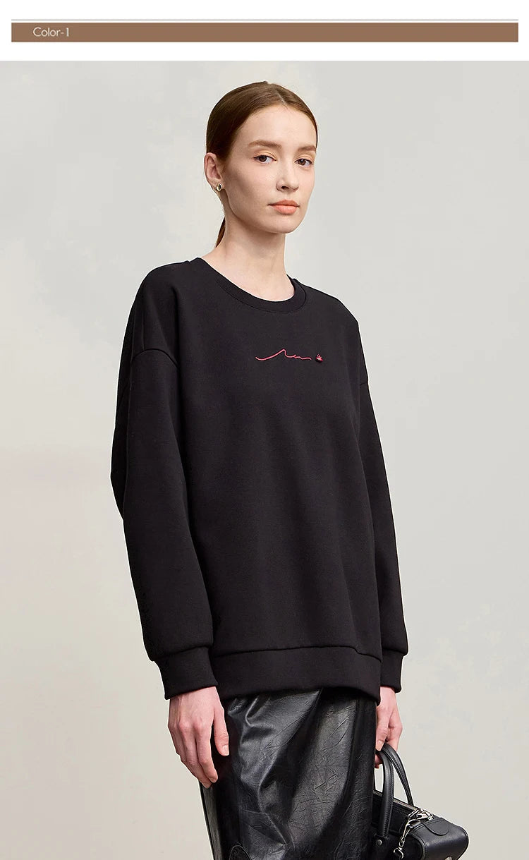 Amii Woman Sweatshirts 2025 Winter New Loose Warm Long Sleeve Female Sweatshirt Embroidery Pullover O-Neck Top Female 12524025