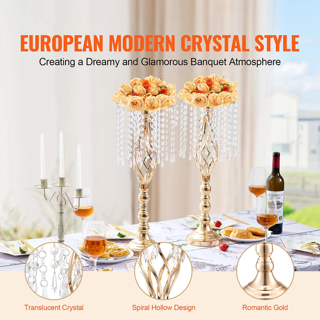 SucceBuy Tall Crystal Wedding Flower Stand Metal Wedding Centerpiece