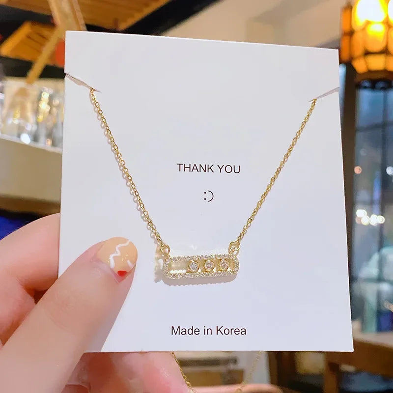 1Pcs Stylish Simple Zircon Geometric Necklace Female Niche Light Luxury Internet Celebrity Clip Clavicle Chain H-Jewelry