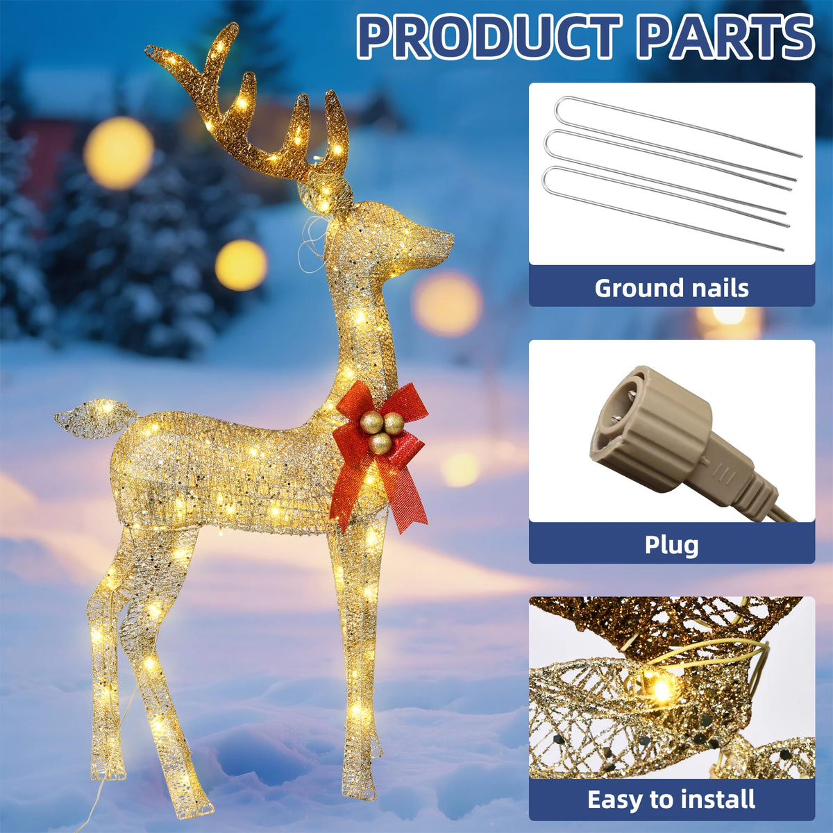 3D 3-Piece Outdoor Reindeer Christmas Decorations