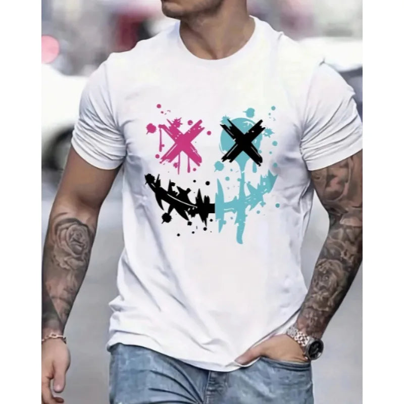 Men&amp;apos;s Geometric Print T-Shirt - Summer Business Casual Short