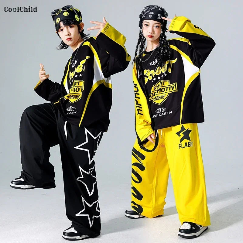 Boys K-pop Sweatshirt Fashion Vest Sweatpants Girls Hip Hop Joggers Pants Costumes Child Streetwear Kids Jazz Dance Clothes Sets