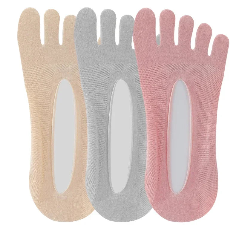 3 Pairs/Lot Five Finger Summer Invisible Toe Cotton Thin Solid Soft Shallow Mouth Breathable Deodorant No Show Woman's Socks