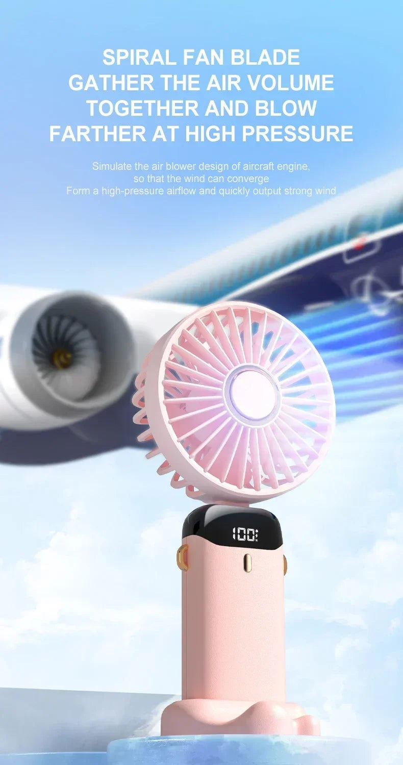 Portable Neck Fan with LED Display & Phone Stand – 1800mAh Rechargeable