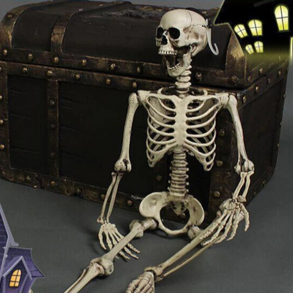 Halloween Horror Skeleton Statue Movable/Posable Joints Scary Skull Ornament Halloween Theme for Yard Garden Patio Haunted House