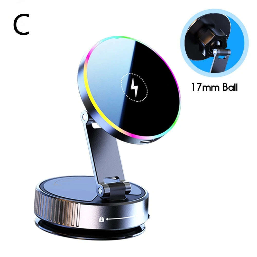 15W Car Magnetic Wireless Charger Vacuum Bracket Phone Holder for Magsafe iPhone 17~12 Pro Max Fast Charging Suction Cup Station