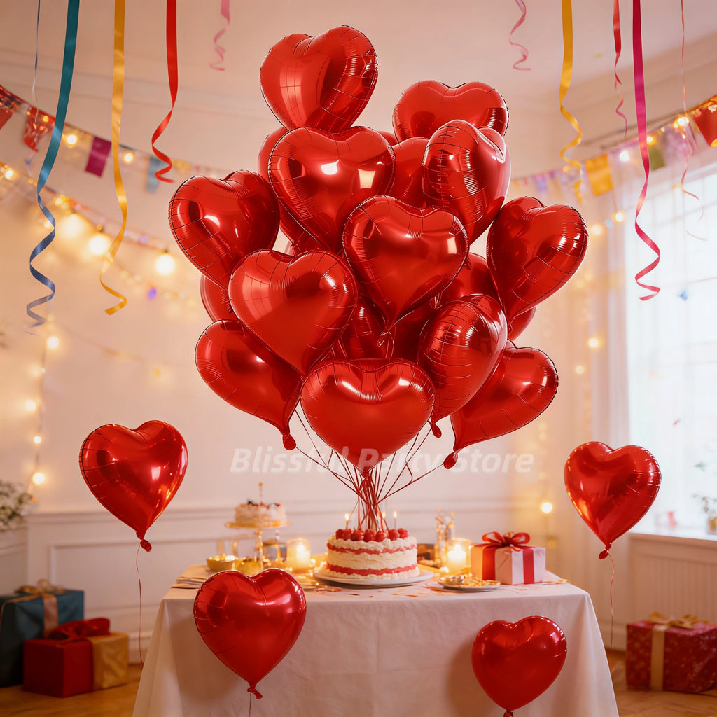 50pcs 5/10/18inch Foil Red Heart Balloons Valentine's Day Romantic Atmosphere Scene Decor Birthday Anniversary Background Globos
