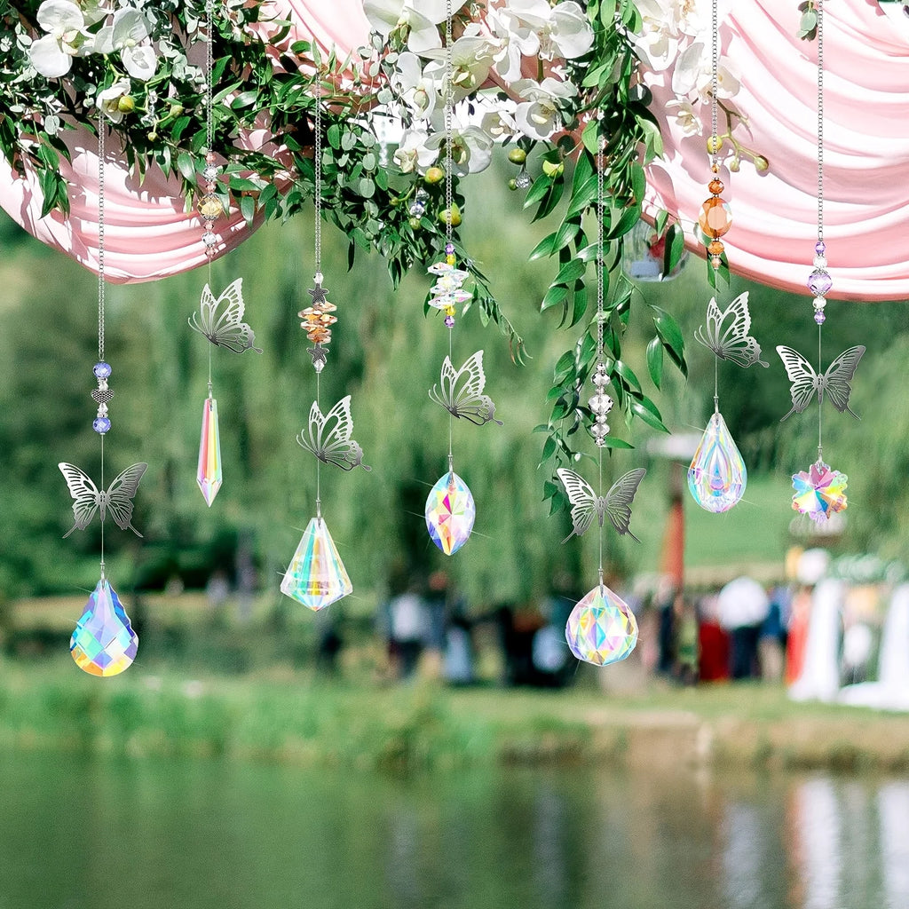 7 Pieces Crystals Suncatcher Butterfly Sun Catchers Colorful Crystal Chandelier Pendant Hummingbird Wall Hanging Tree Window