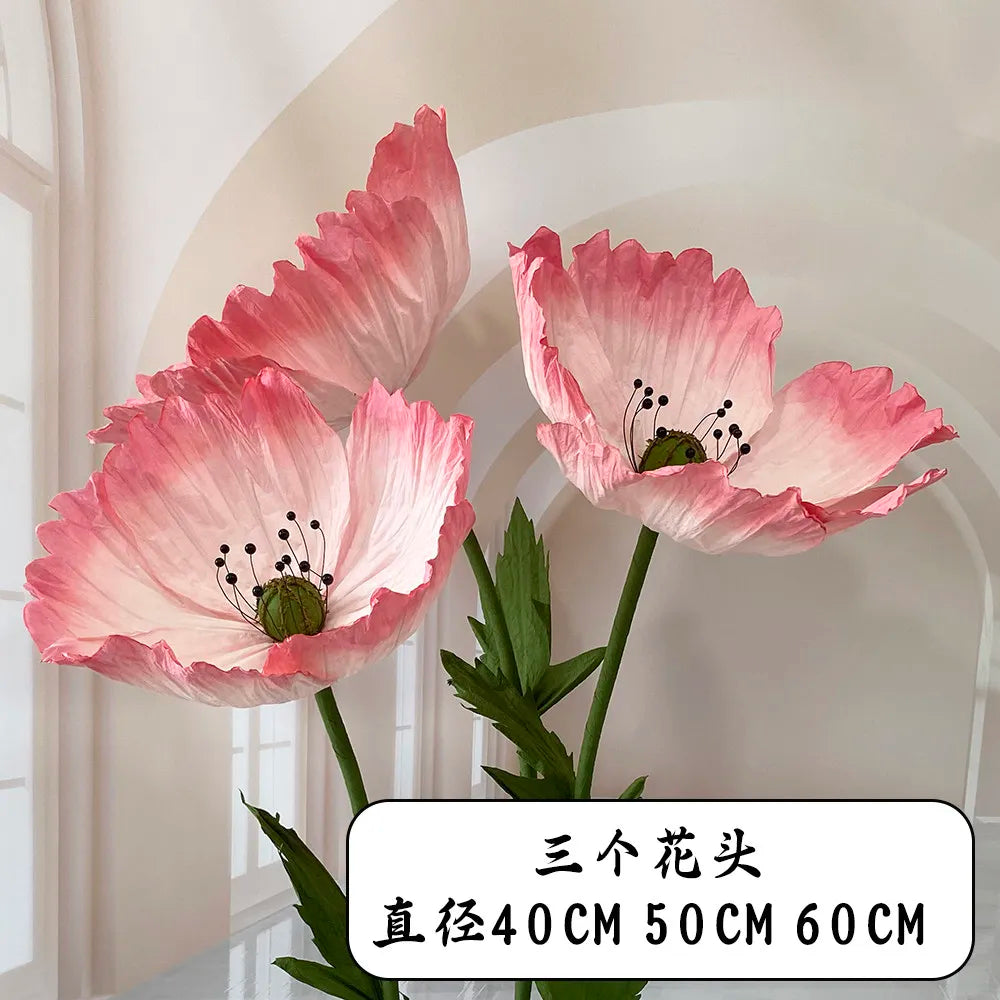 Wedding Props Artificial Giant Poppy Paper Flower Wedding Road Guide Floral Birthday Party Backdrop Decor Stage Window Display