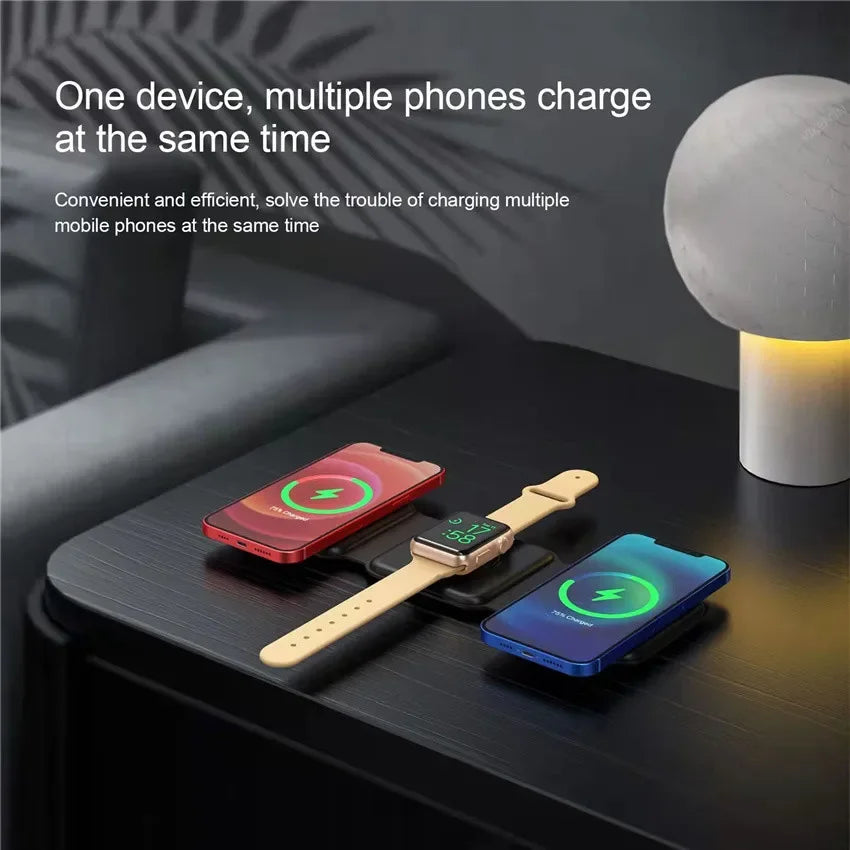3 in 1 Wireless Charging Station for Apple MagSafe Charger, Foldable Magnetic Travel Charger for iPhone Apple Watch AirPods Pro