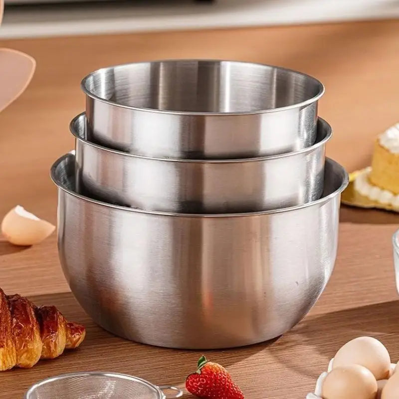 1Pc Multi-Purpose Stainless Steel Bowl - Deep Mixing Basin for Baking Cake Egg Beater Salad, Fruit Storage Kitchen Cooking Tool