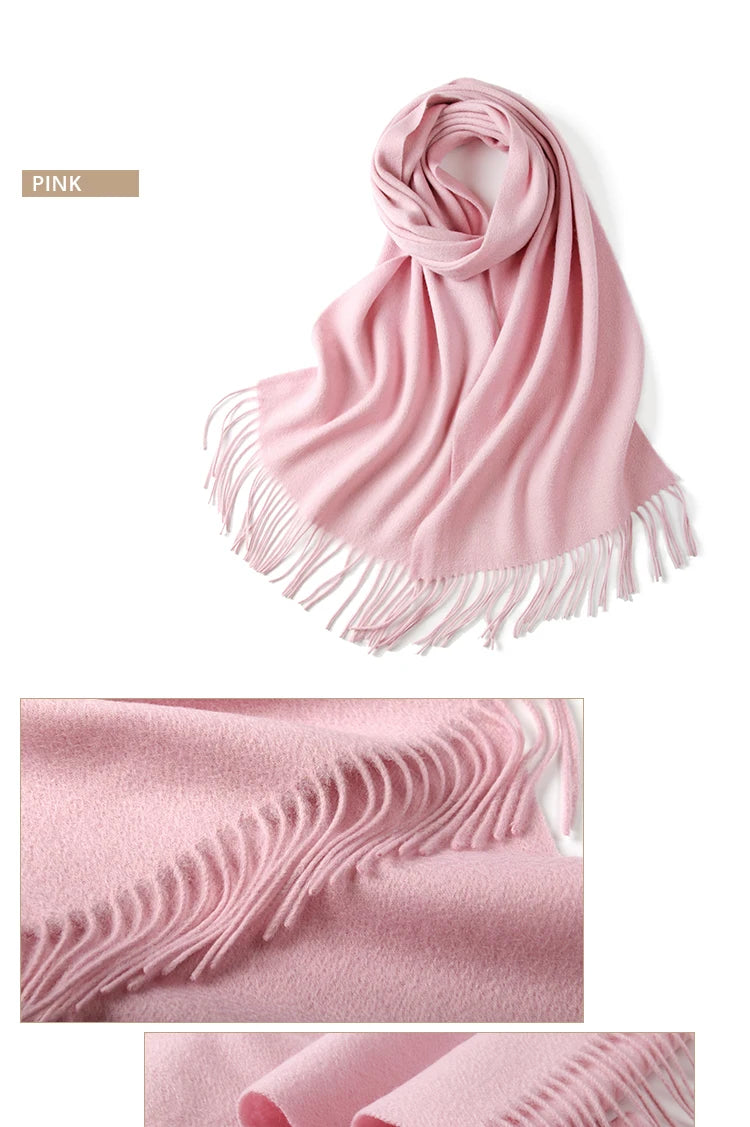 LONGMING 100% Merino Wool Knitted Shawl New Women Autumn Fashion Classic Plaid Solid Scarf Winter Warm Knottable Muffler for Man