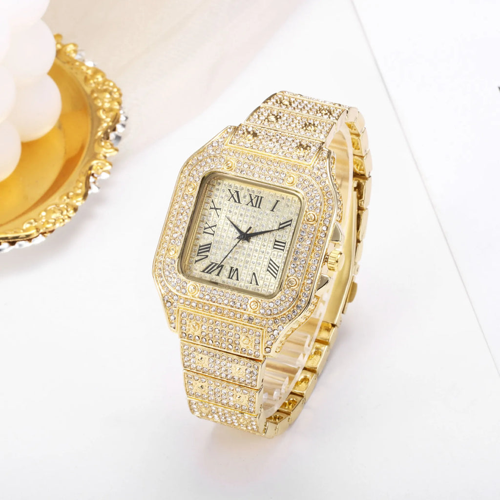 Men Watch Business Square Starry Sky Steel Belt Diamond
