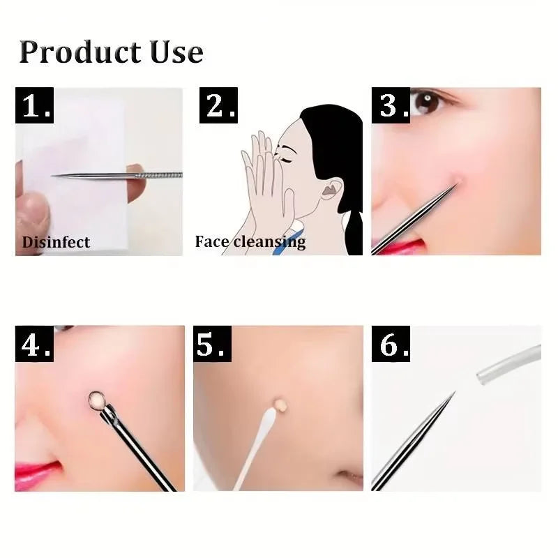 4pcs/8pcs /set Facial Pore Cleaner Spoon Blackhead Comedone Acne Pimple Blackhead Remover Tool Needles For Face Skin Care Tool