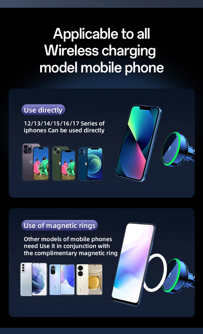 25W Air-Cooling Car Wireless Charger LED Light Phone Stand Magnetic Fast Charging Station For Magsafe iPhone 17~12 Pro Max