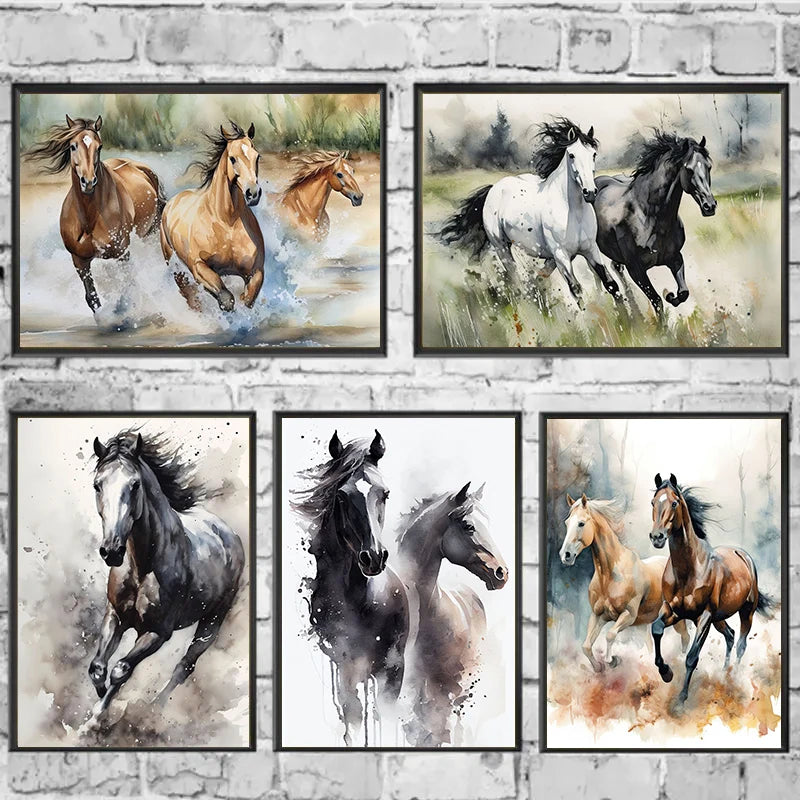 Handsome Horse Watercolor Painting Canvas Poster Animals Wall Art Pictures for Living Room Bedroom Playroom Modern Home Decor