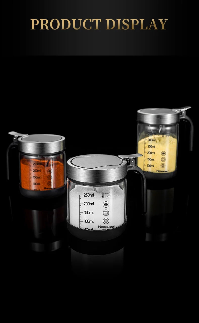 1pc Spices Glass Seasoning Jar with Spoon Sugar Bowl Salt Shaker Seasoning Container Kitchen Supplies Storage Set Spice Boxes