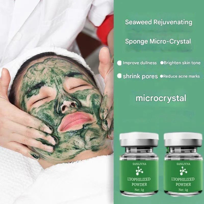 10 Vials Algae Peeling Powder DIY Facial Mask Sponge Spicules Natural Seaweed Skin Care Repair Acne Clean Pores 5 Pairs