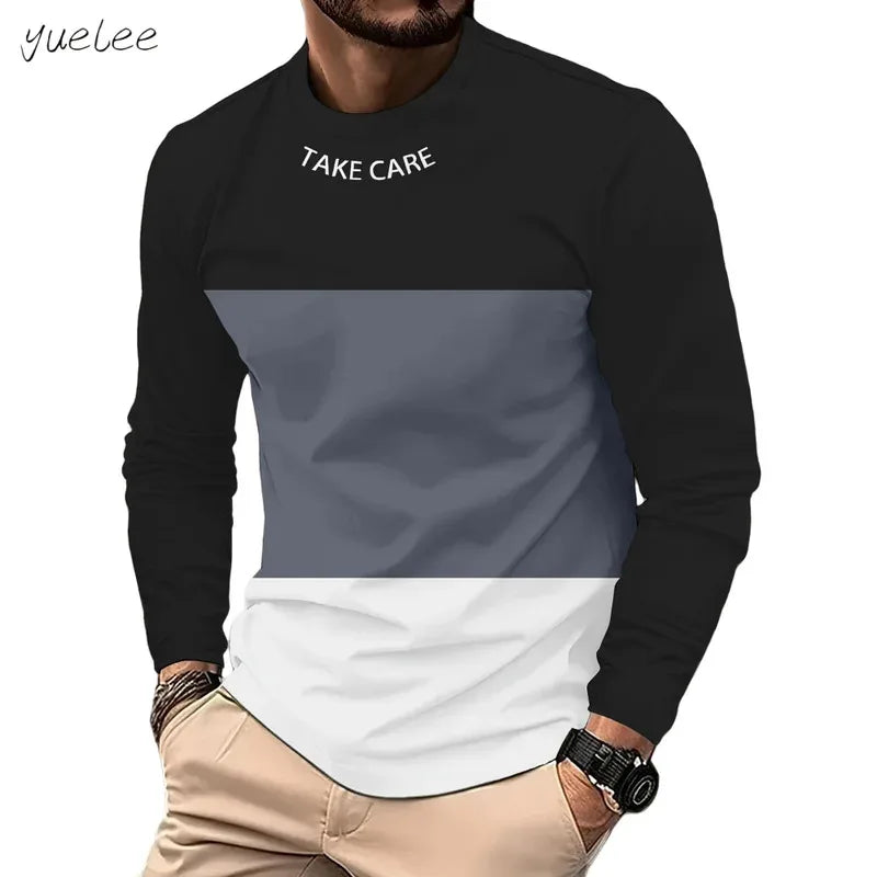 Men's T-Shirt Fashion Striped 3D Print Long Sleeve T Shirt Man