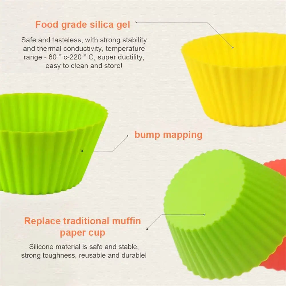 12pcs/Set Silicone Cake Mold Round Shaped DIY Cake Decorating Tools Muffin Cupcake Baking Molds Kitchen Cooking Bakeware Maker