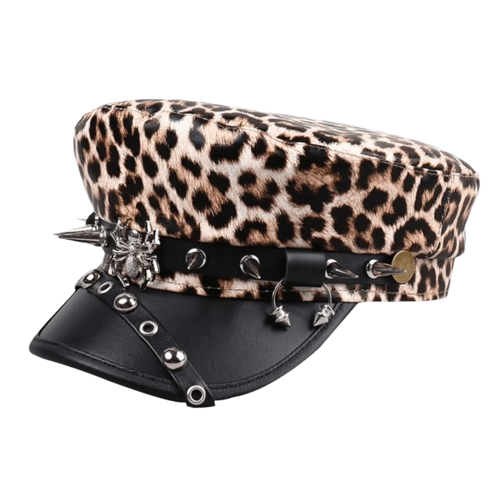 Retro Hip-Hop Rivet Leopard Hat Harajuku Gothic Y2K Beret Hat