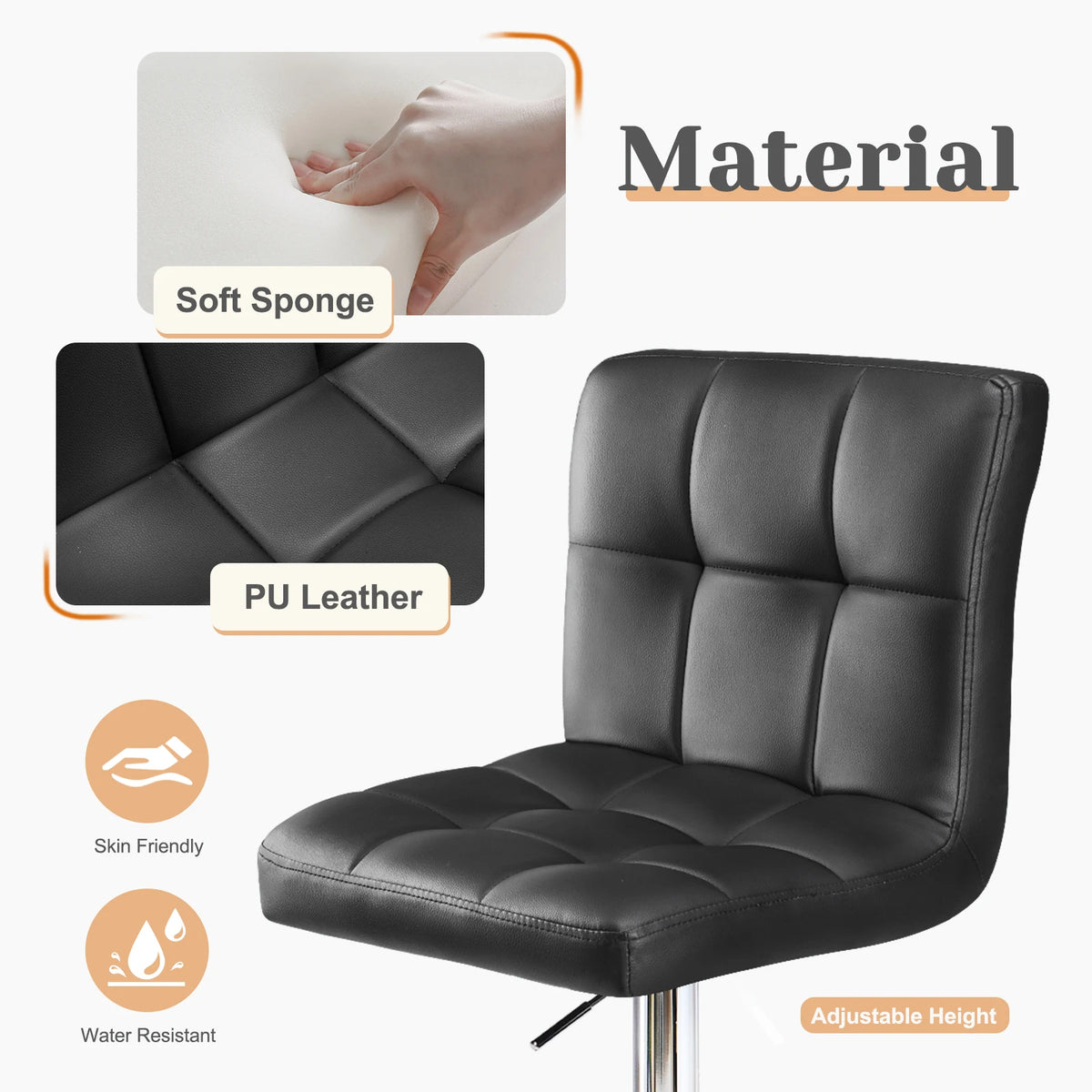 JHK PU Leather Bar Stools Set of 2