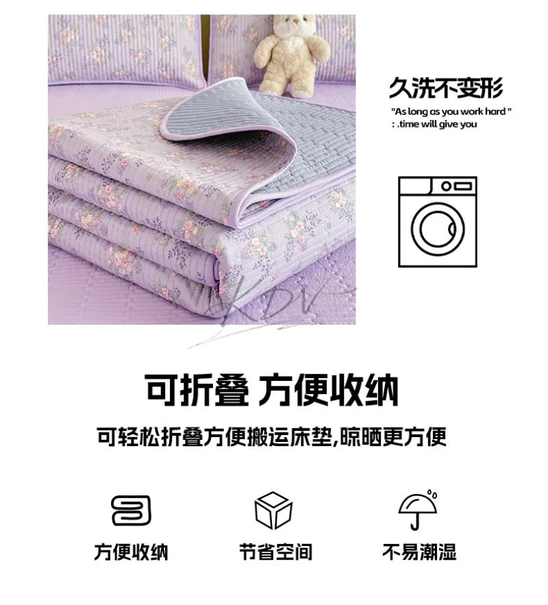 Thickened Quilted Bedspread for Single Double Bed Floral Soft Breathable Summer Quilt Machine Washable Dust-proof Bed Cover Set
