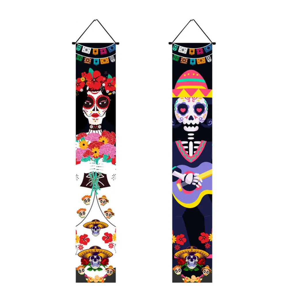 Halloween Decorative Props Mexican Day of the Dead flag Hanging Outdoors Hanging Porch Sign Halloween Welcome Signs Home Decor