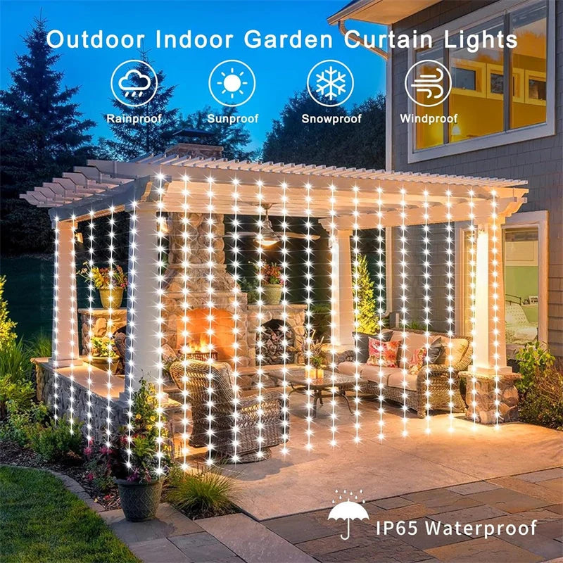 Solar LED Curtain Light Outdoor Garland Solar Fairy String