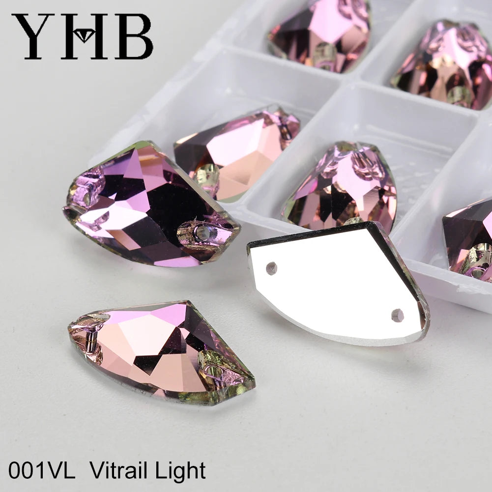 YHB Top Quality Galactic Axe Glass Crystal AB Moonlight Sewing Stones Flatback Sew on Rhinestones For Garment Clothes Bags
