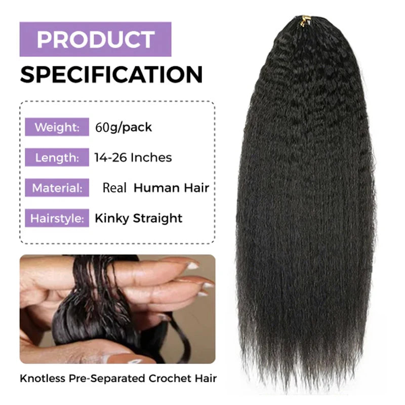 12A Knotless Pre Separated Kinky Straight Feather Crochet Human