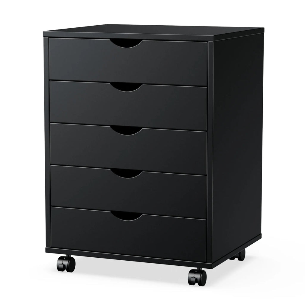 JHK Wood Nightstand Cabinet 5 Drawers Waterproof Surface Storage