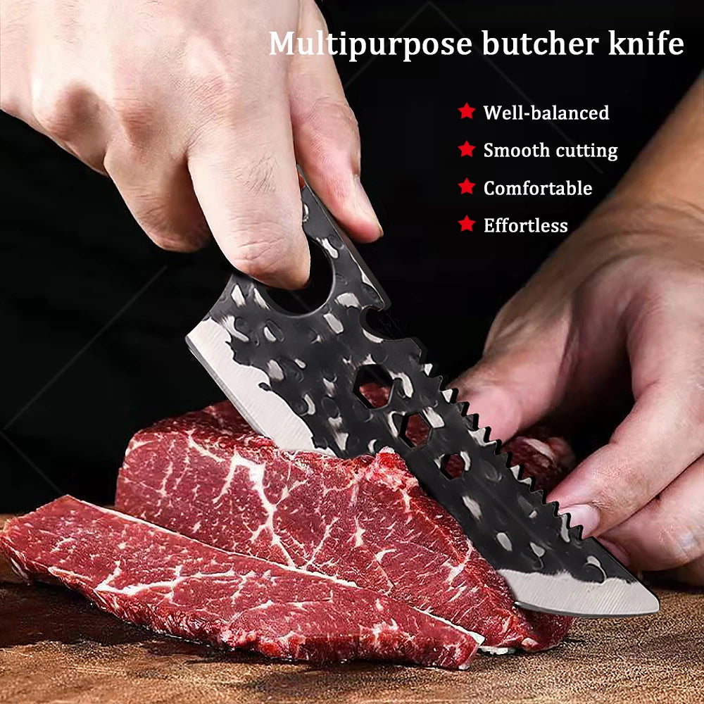Meat Cleaver Boning Knife Wooden Handle Kitchen Knives Mongolian Meat Eating Knife Beef Lamb Knife Stainless Steel Butcher Knife