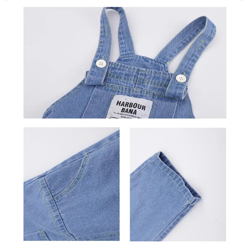 Boys Hip Hop Solid Sweatshirt Denim Loose Overalls Girls Crop Top Kids Dungaree Child Jumpsuit Street Dance Romper Streetwear