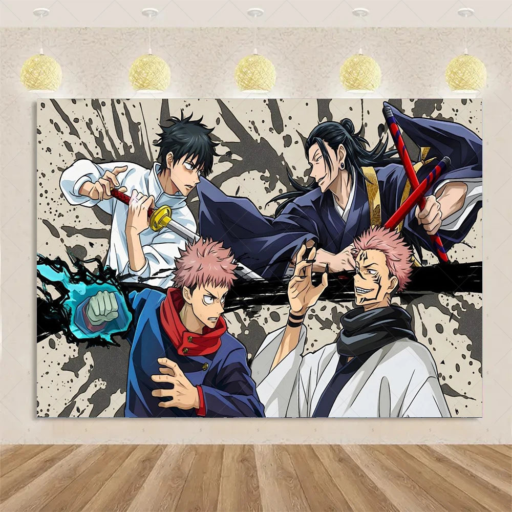 Jujutsu Kaisen Theme Background Birthday Party Decorations Anime Character Gojo Satoru Backdrop Kids Poster Photography props
