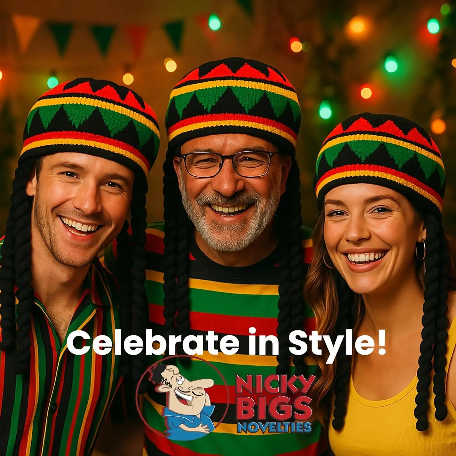 Unisex Dreadlocks Beanie Hat with Fake Braids Jamaican Rasta Reggae Cap Crochet Knitted Skull Cap for  Halloween Christmas Party