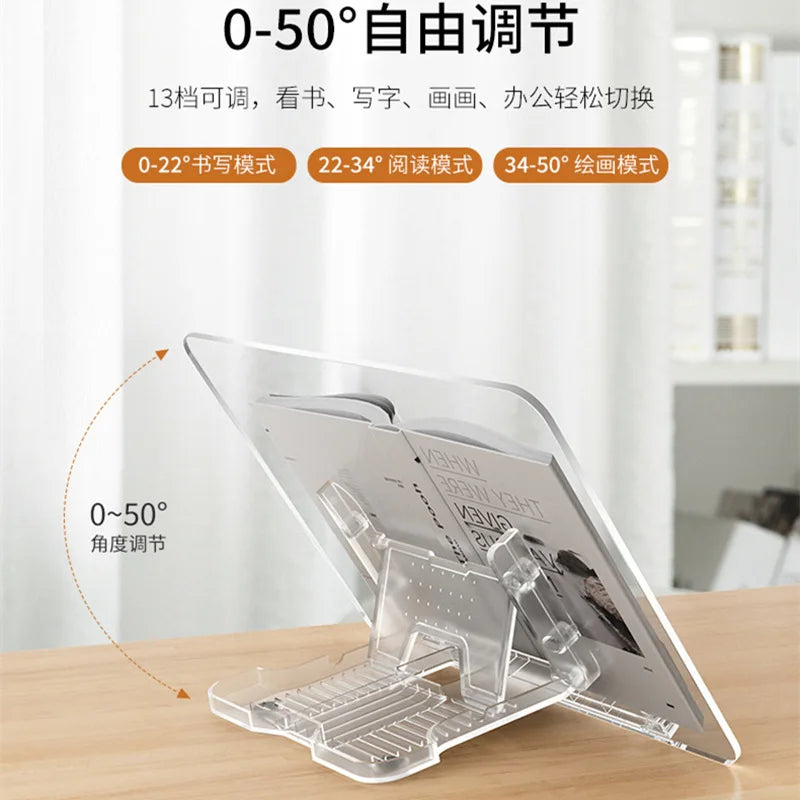 Acrylic Book Stand for Reading Hands Free Adjustable Book Holder to Prevent Neck Strain Foldable Desk Organizer for Study Office