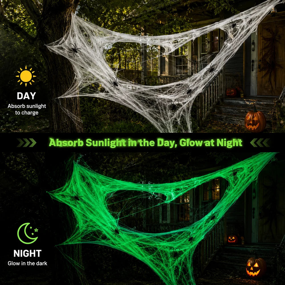 Glow In The Dark Spider Webs Halloween Decorations Fluorescent