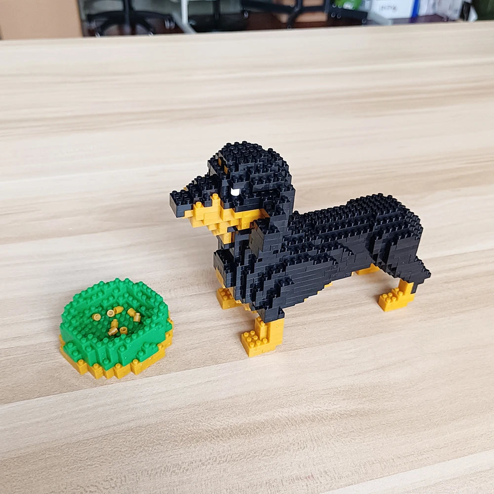 KNEW BUILT Dachshund Dog Model Mini Building Block Toy Set 9 Style for Pet Enthusiasts Teddy Hughes Corgi Collie Pet Style Brick