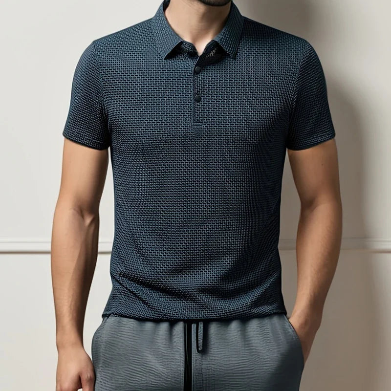 Men's Business Casual Short Sleeved Bone Flower Solid Color