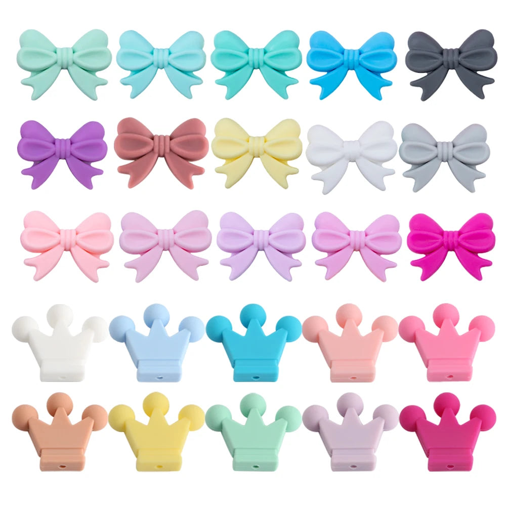 Kivoct 10pcs Crown Bowknot Silicon Beads Bow Tie Beads