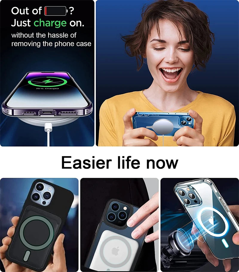 Magnetic Plate Ring Metal Sticker Phone Case for Magsafe IPhone 14 13 15 16 Pro Max Plus Support Wireless Charger Macsafe Cover