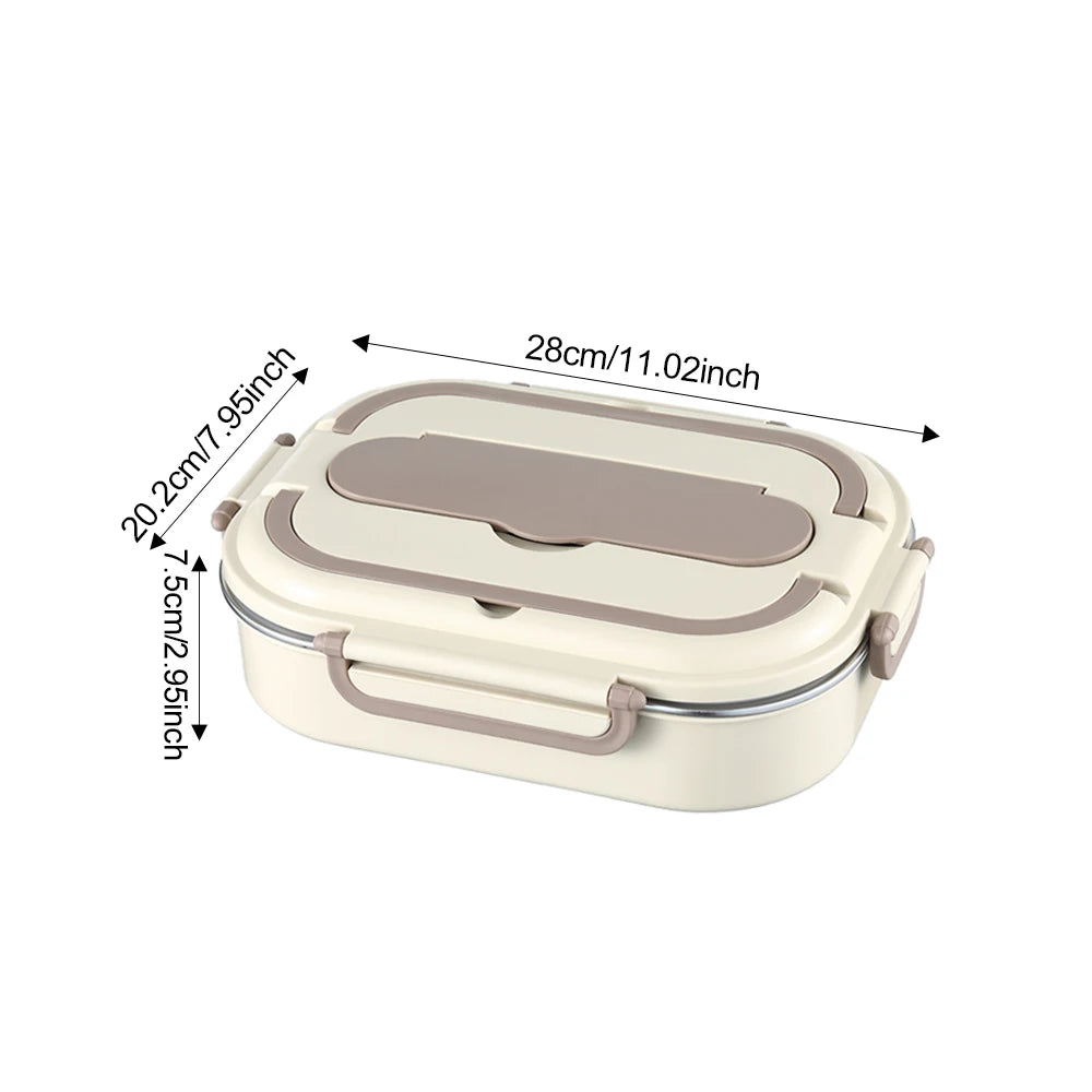 304 stainless steel lunch box with soup bowl, 4 compartments, equipped with spoon chopsticks, portable handle, microwave heating